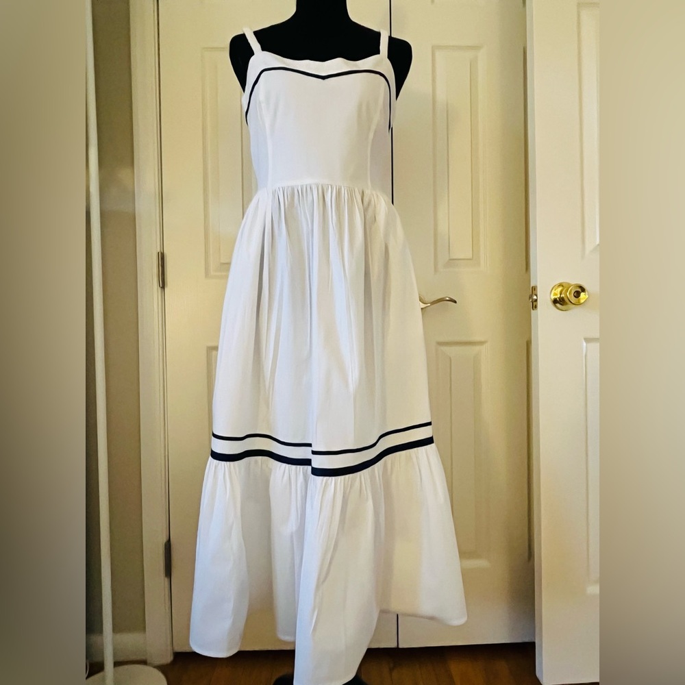 J Crew Corset Midi Dress Navy Trim Size 8 NWT - Picture 2 of 8
